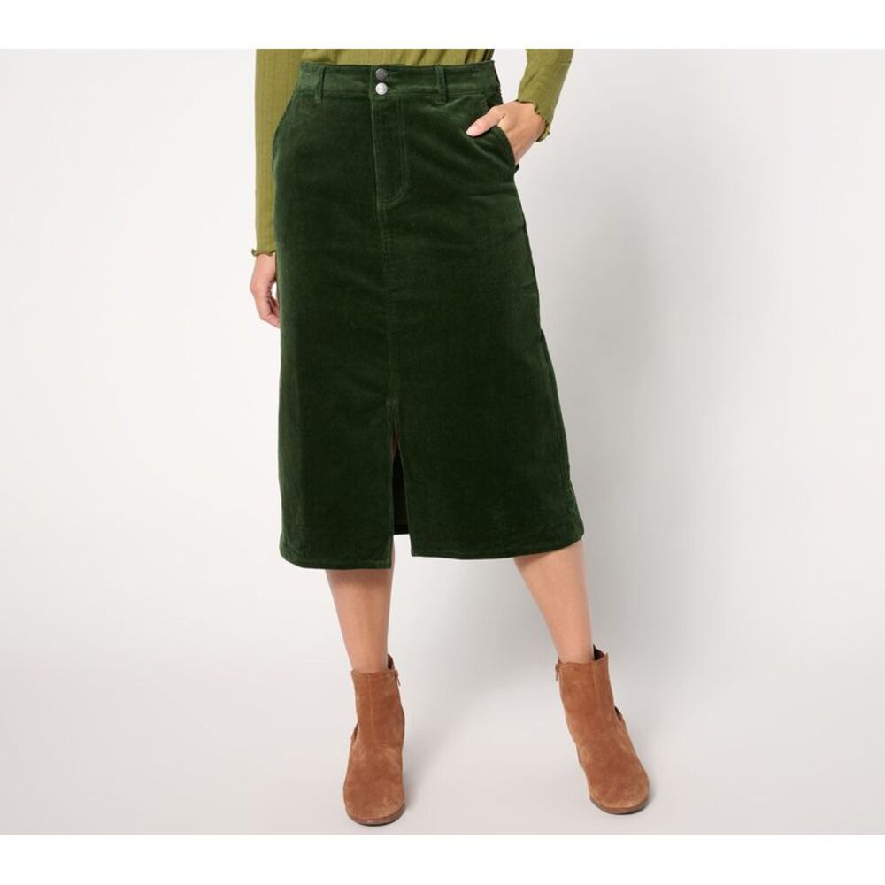 Me by Jennie Garth Women's Petite Skirt 20P Colette Corduroy Midi Green